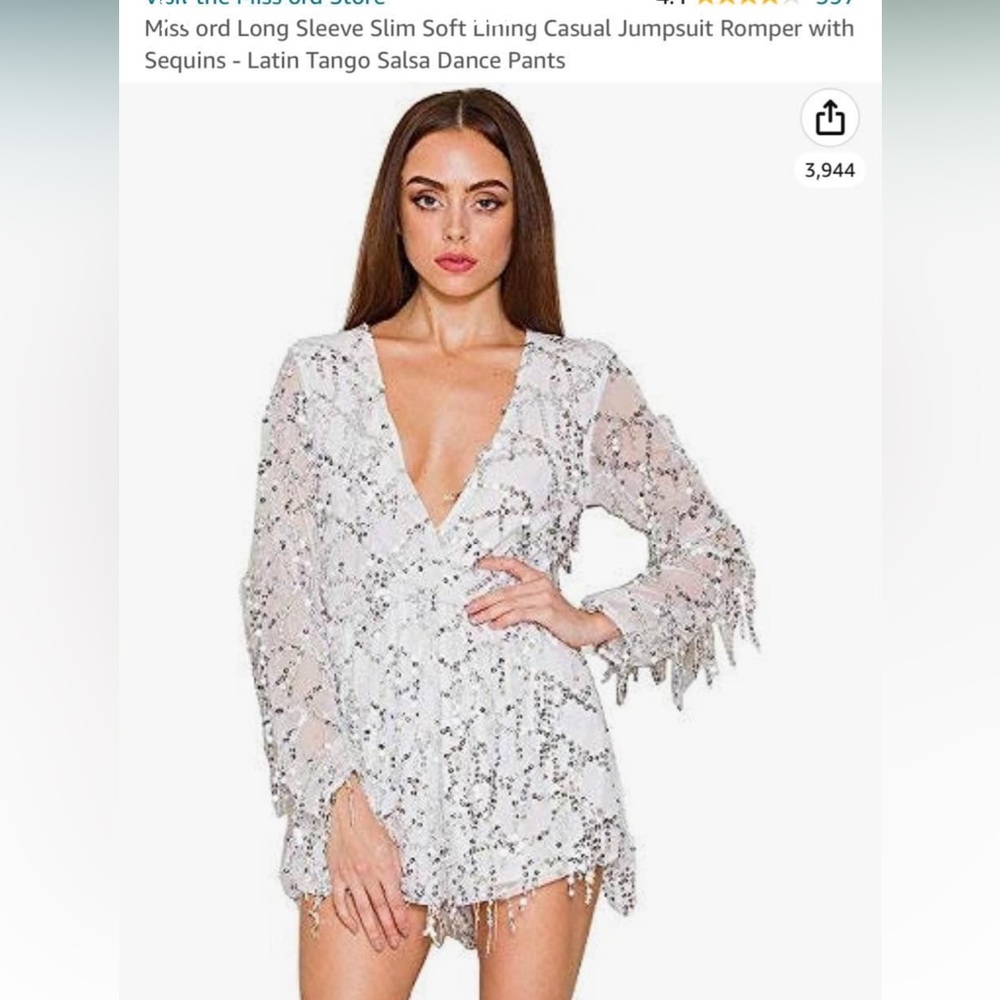 NWT Long Sleeved Sequin Romper - White L (8/10)